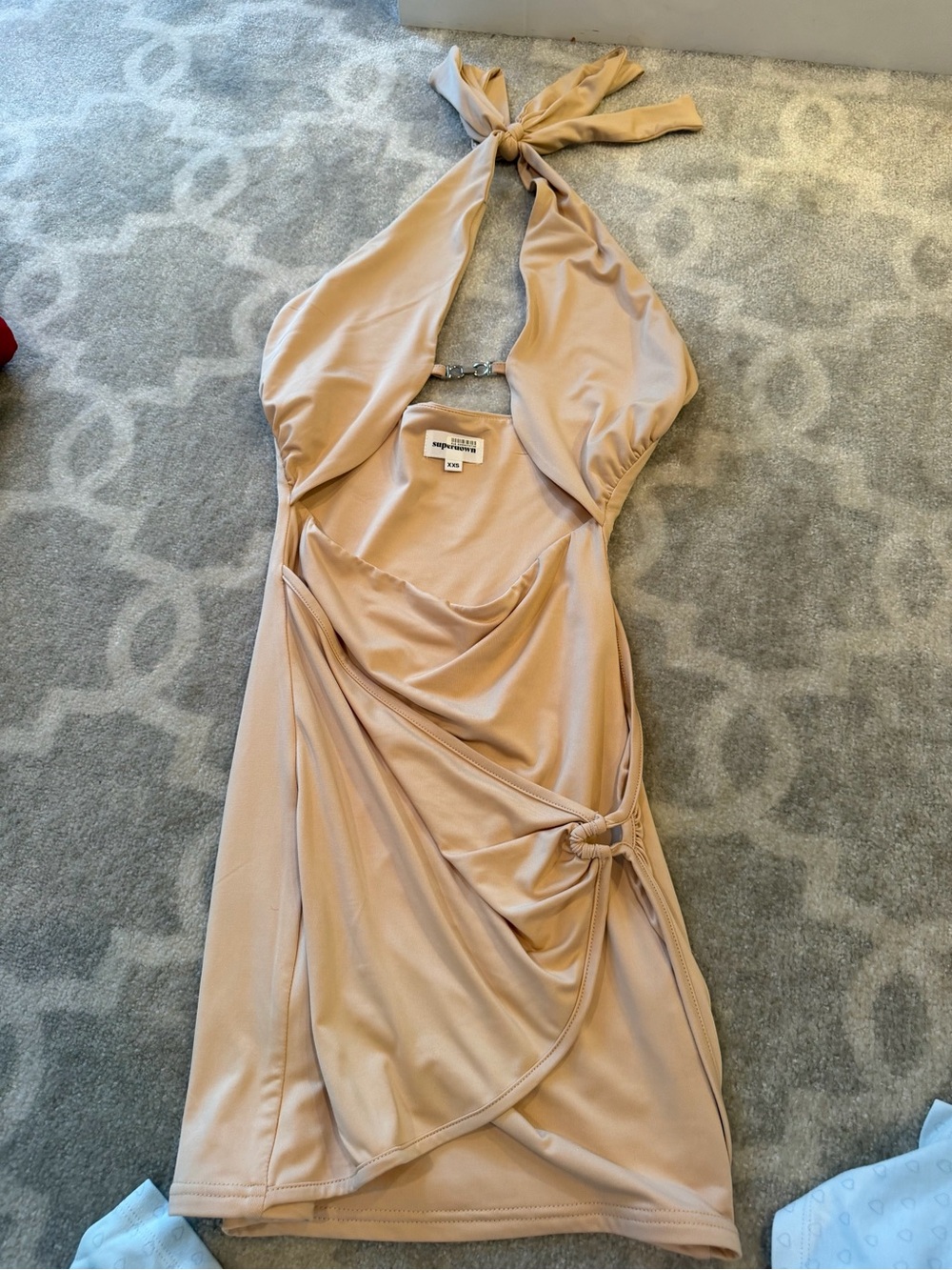 superdown Beige Halter Wrap Mini Dress